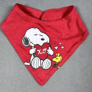 Peanuts Baby Bandana Bib Snoopy Woodstock 3-6M Red Heart XO Cotton Blend Snap